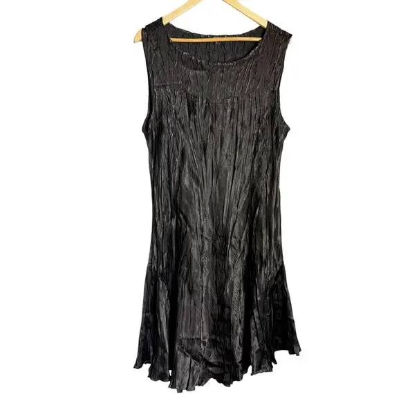 Komarov Black Crinkled Sleeveless Knee Length Fit & Flare Cocktail Dress Large - Picture 1 of 11